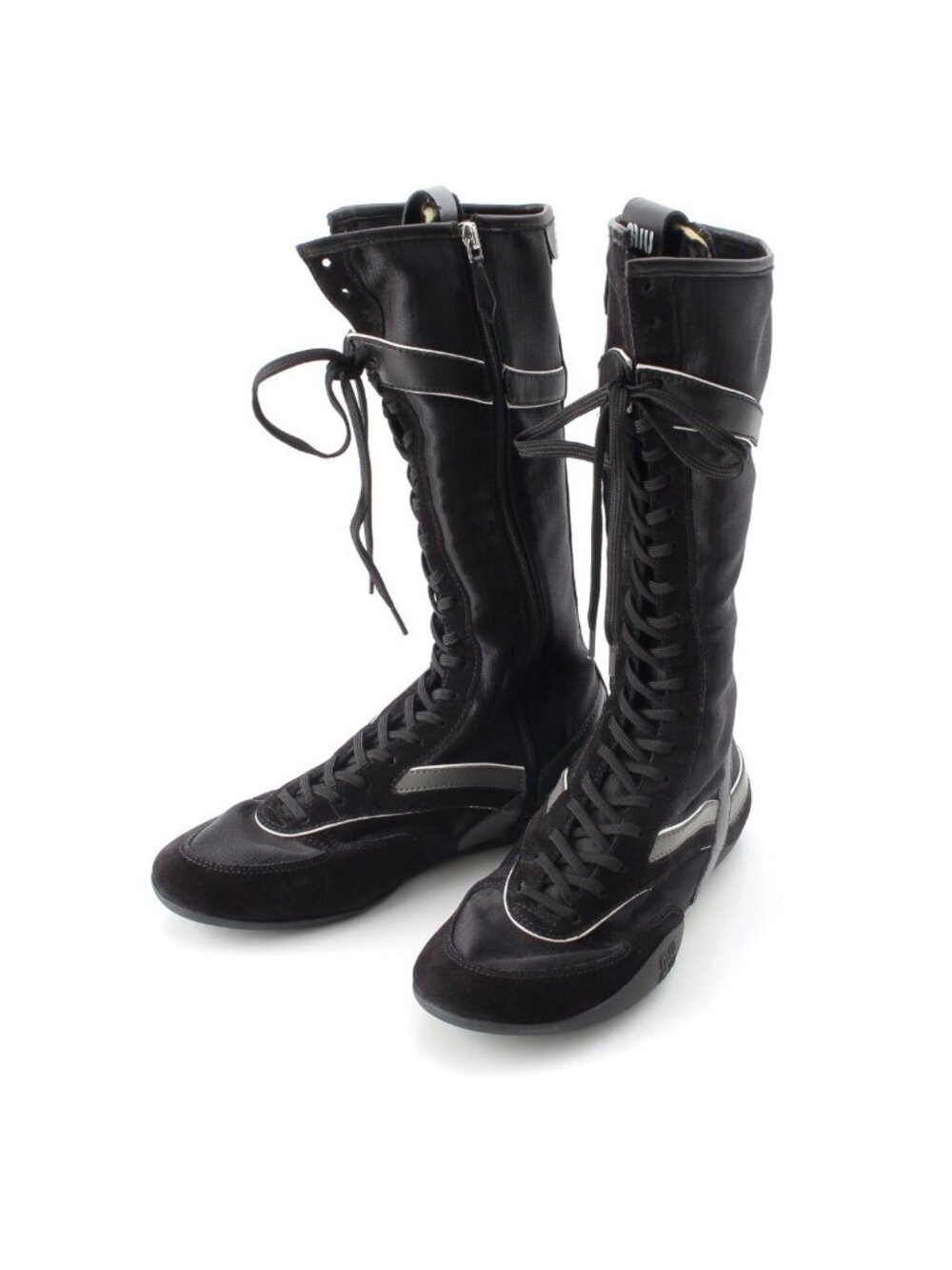 Miu Miu Gymnasium Technical Fabric Zip Up Boots Sneakers Black